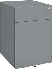 Grey 3 Drawer Mobile Filing Cabinet Lockable Steel A4 Letter Office Storage