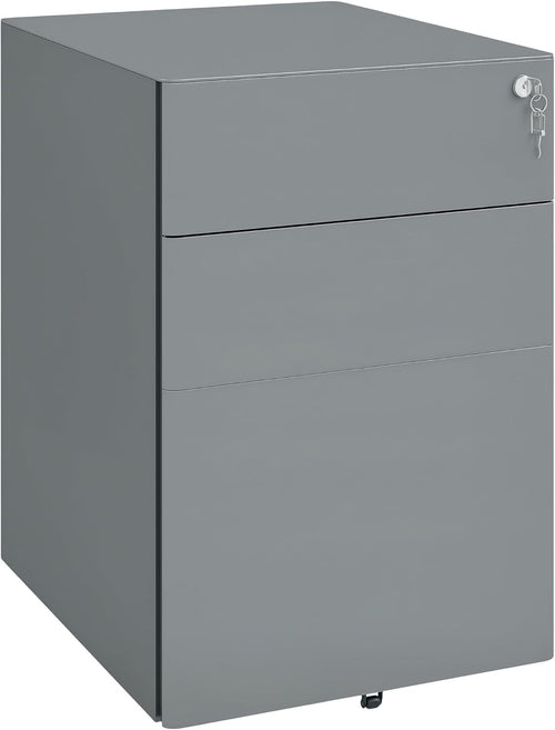 Grey 3 Drawer Mobile Filing Cabinet Lockable Steel A4 Letter Office Storage