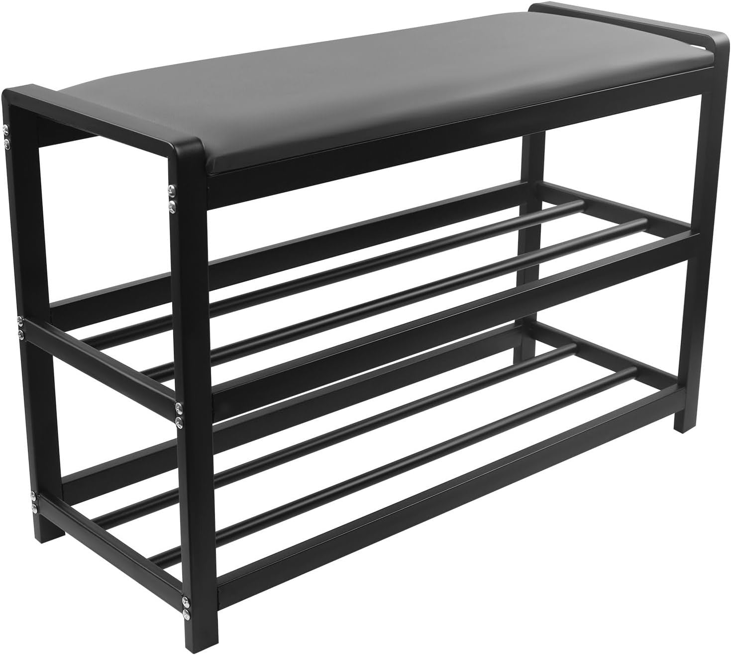 3 Tier Shoe Rack Bench with Cushion Seat Carbon Steel Entryway Storage 65cm