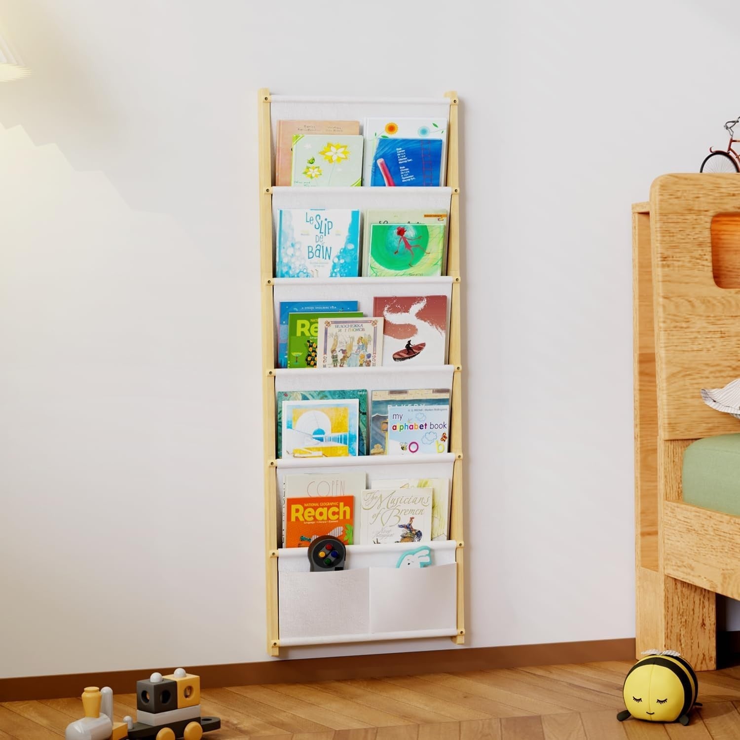 6-Tier Wall Mounted Kids Bookshelf Floating Wooden Book Shelf Organizer