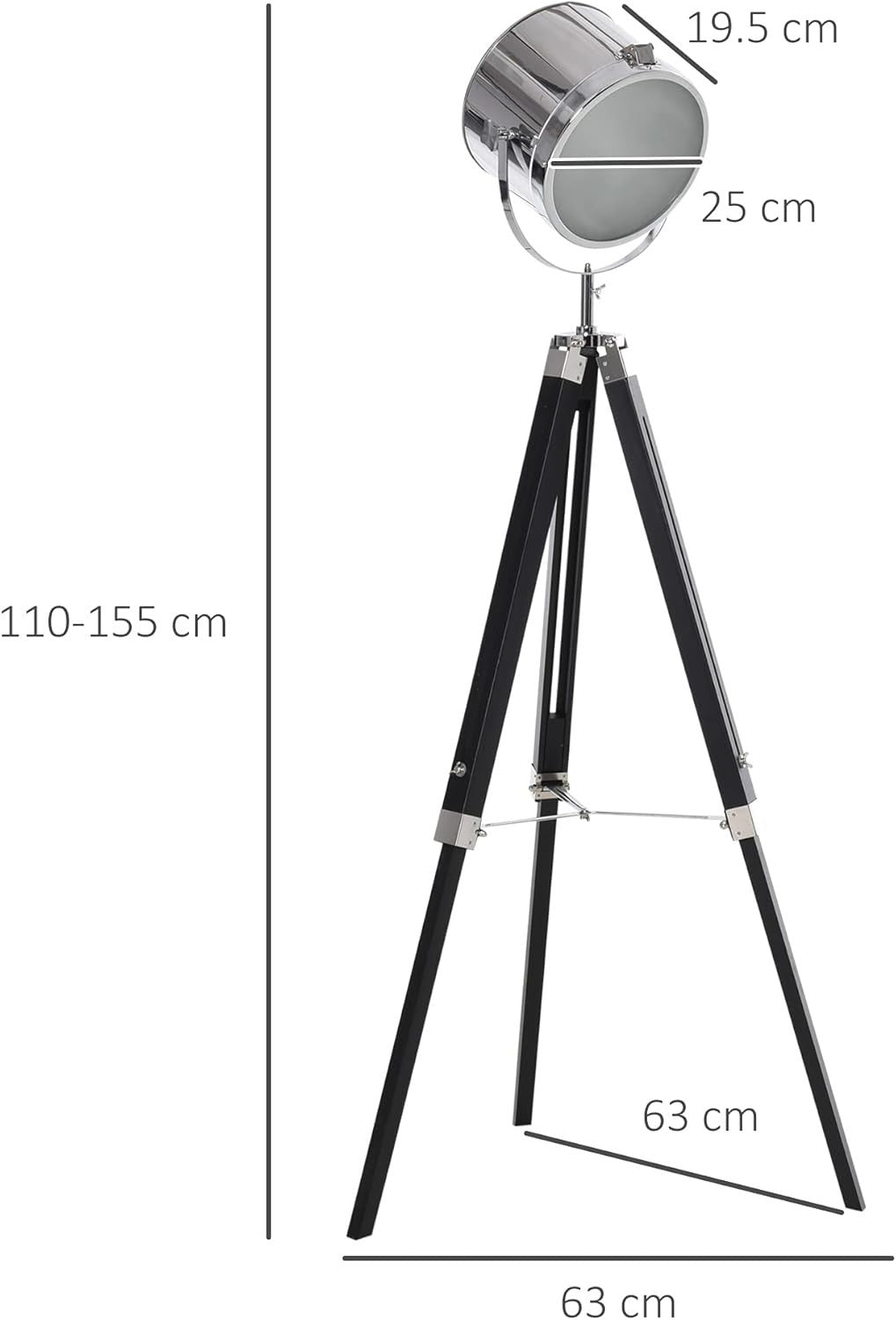 Adjustable Tripod Floor Lamp Industrial Style Searchlight with Wooden Legs