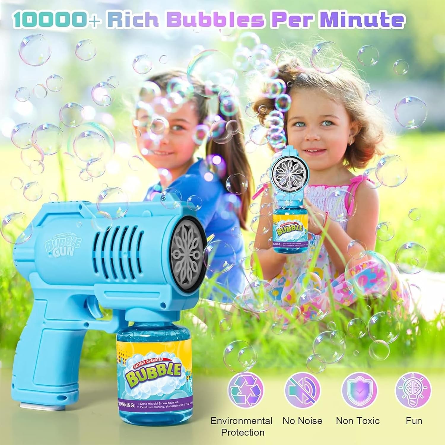 10 Hole LED Bubble Gun 10000+ Bubbles Kids Electric Toy Blue