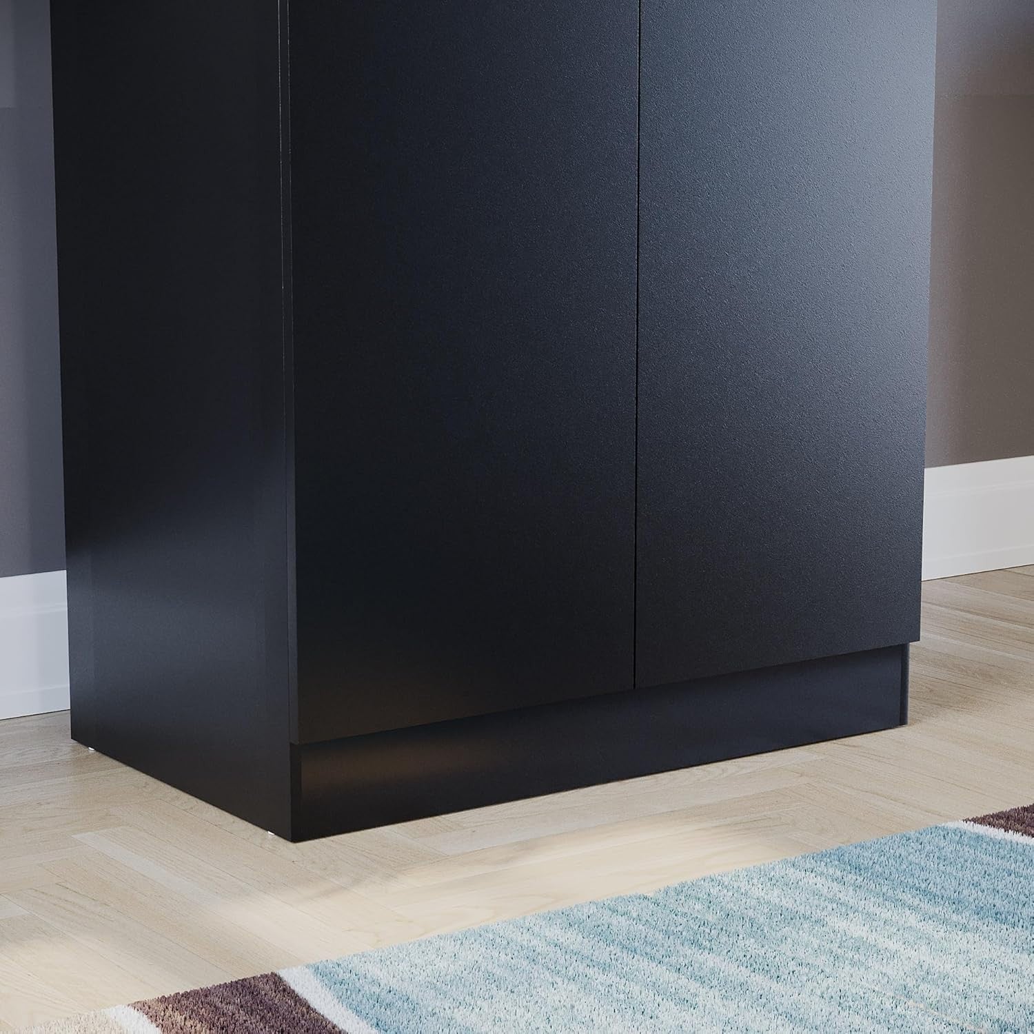 Black 2 Door Wardrobe With Shelf & Rail, Modern Bedroom Storage Unit
