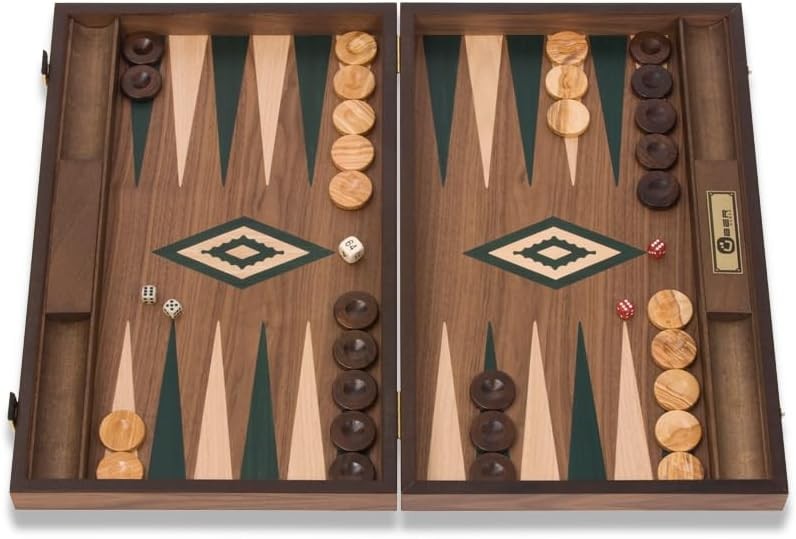 Large Walnut Backgammon Set Luxury Wooden Foldable Board Game 48cm