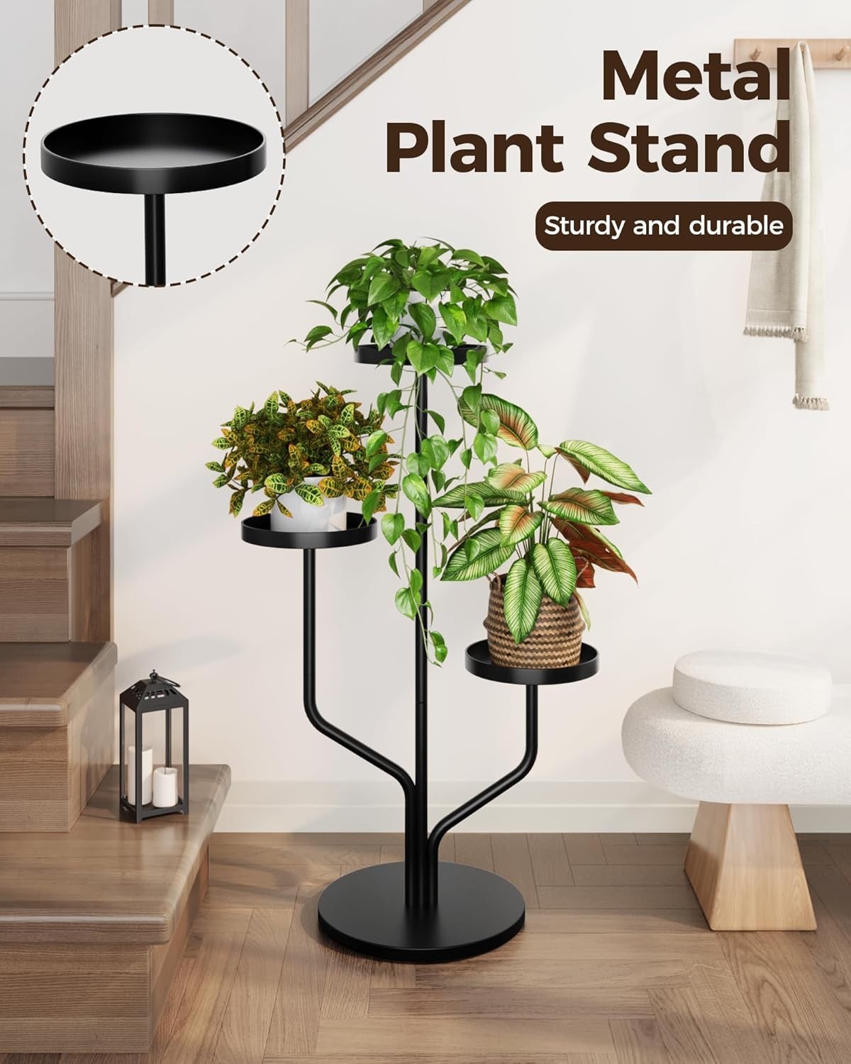 3 Tier Metal Plant Stand Indoor Outdoor Flower Shelf Iron Display Rack Black