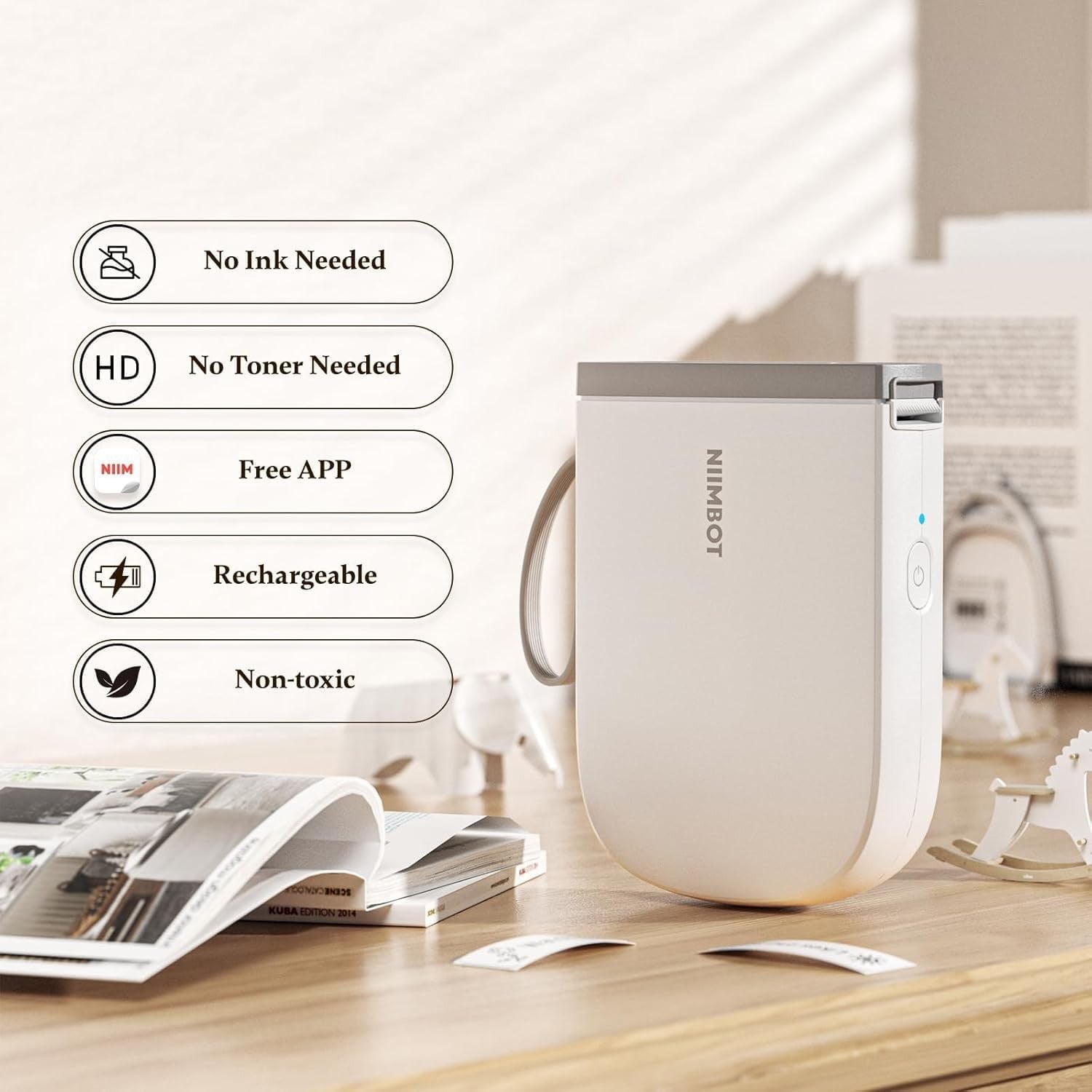 Portable Bluetooth Label Maker 300DPI Thermal Printer White