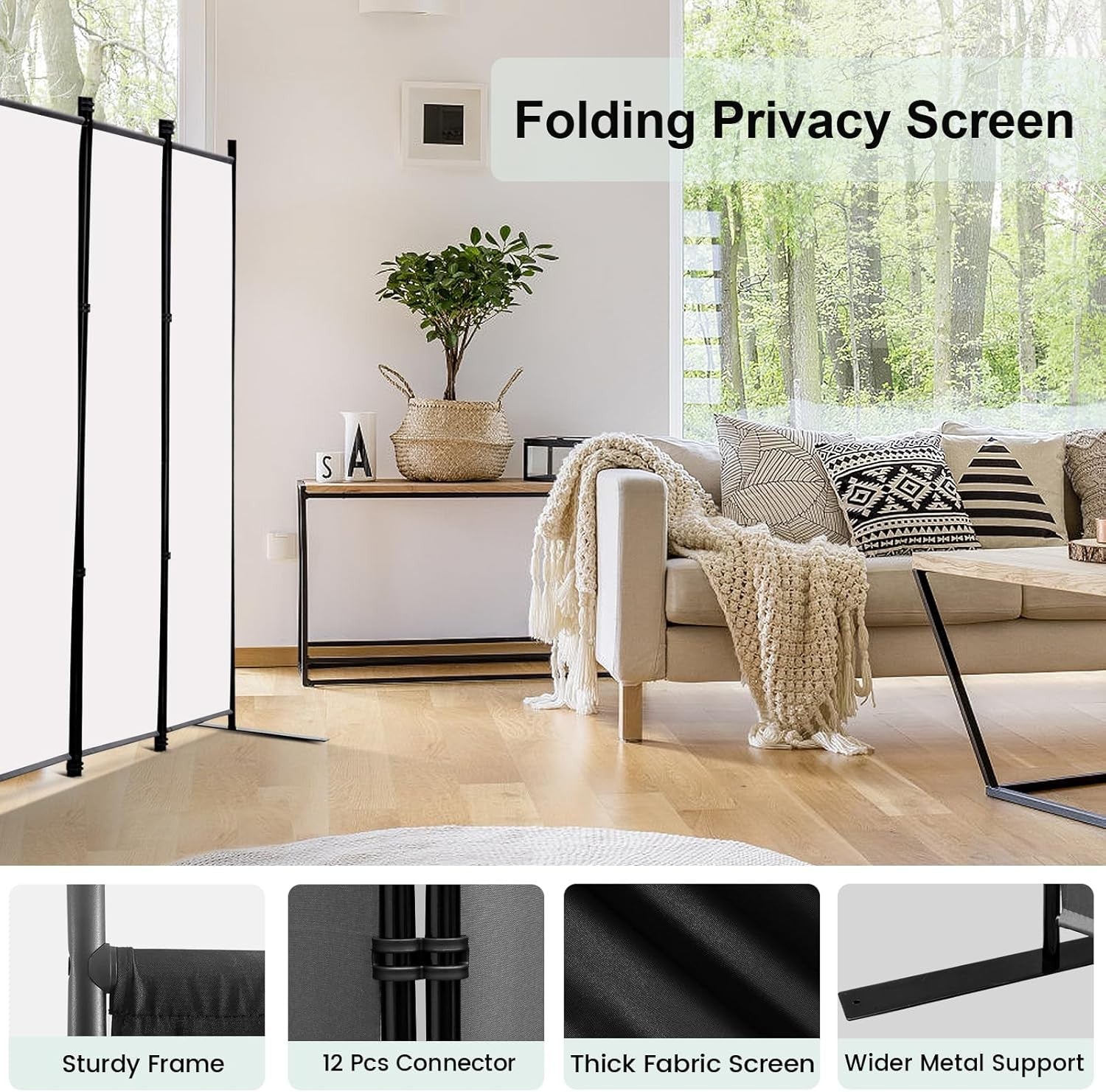 4 Panel Freestanding Room Divider Folding Privacy Screen 203x183cm White