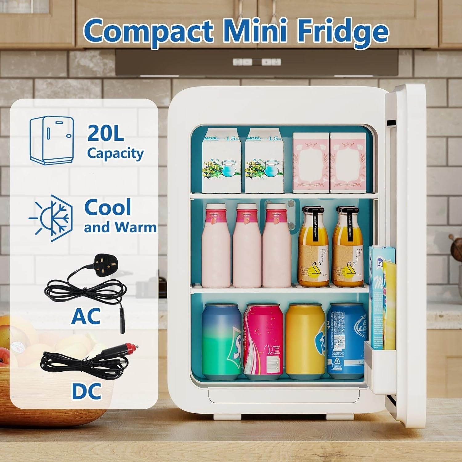 20L Mini Fridge Portable AC/DC Cooler Warmer Skincare Drinks White