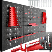 Wall-Mount Pegboard Kit 3PCS Alloy Steel Black + Red w/ Hooks & Holders