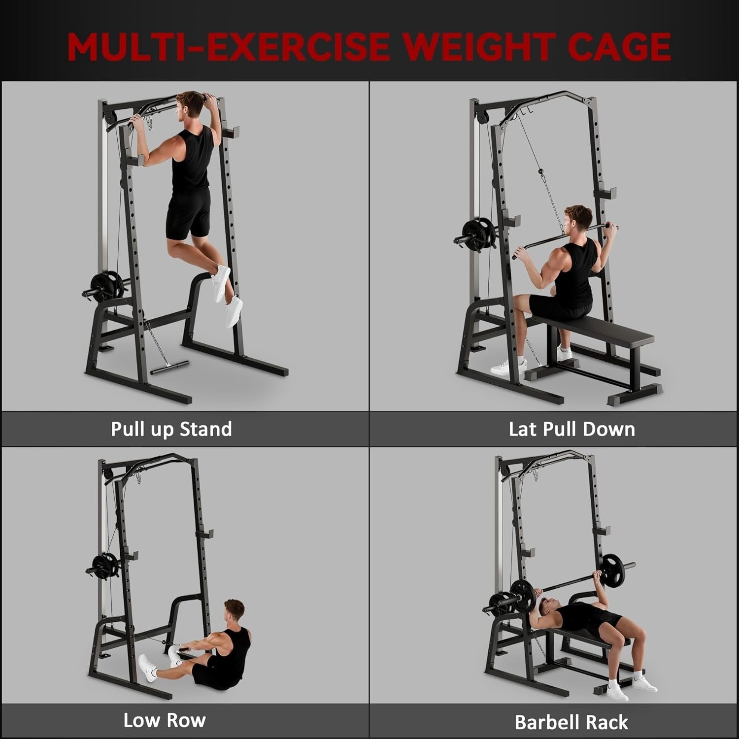 Multi-Functional Power Rack 152x152x212cm – Cable Crossover & Squat Cage