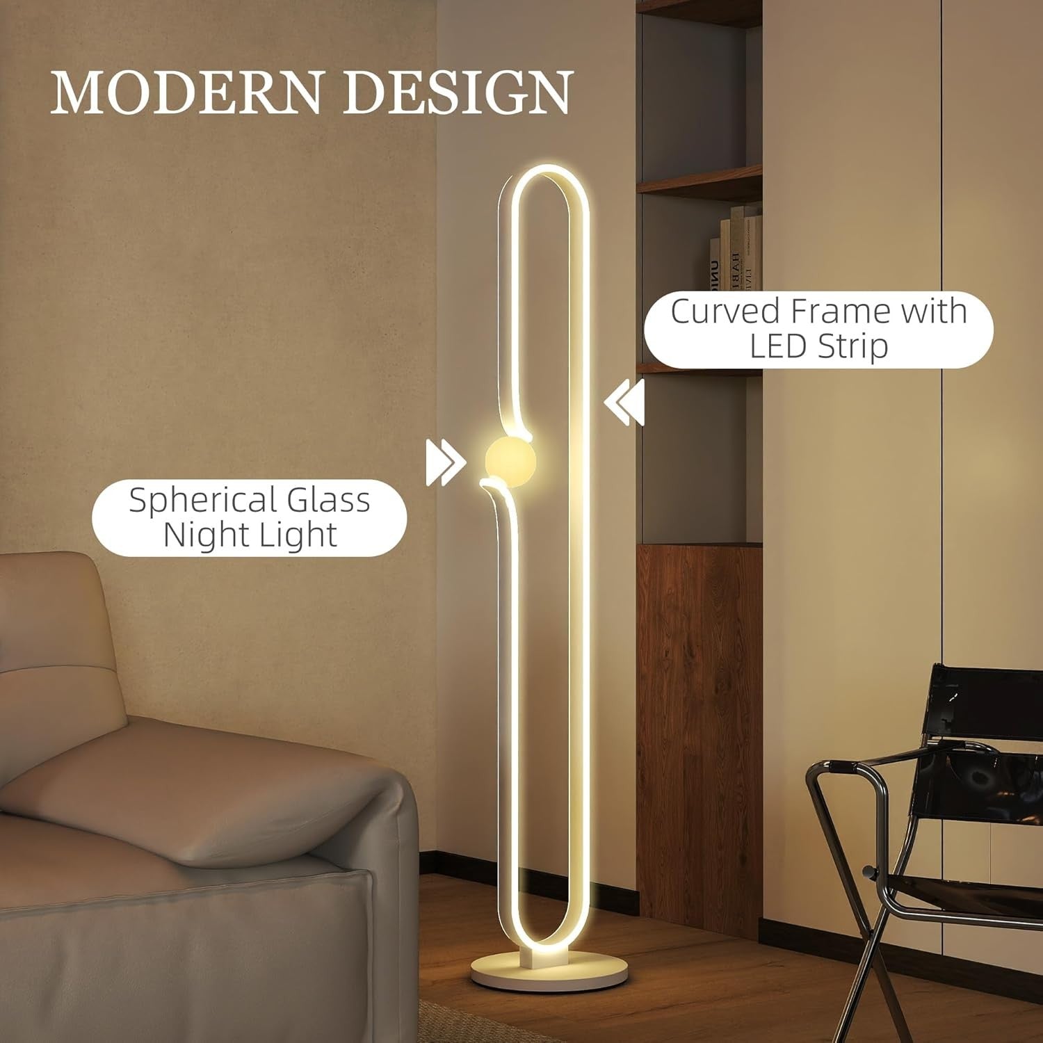 Modern LED Floor Lamp White Dimmable Standing Light Foot Switch Bedroom