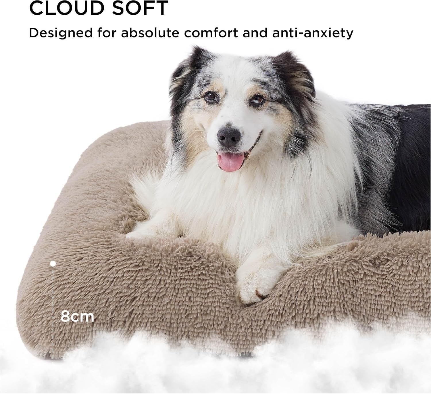 Large Fluffy Dog Crate Bed Washable Anti Slip Warm Cushion 89x58cm Camel