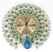 Luxury Peacock Wall Clock 60cm Diamond Decor Large Silent Metal Home Art