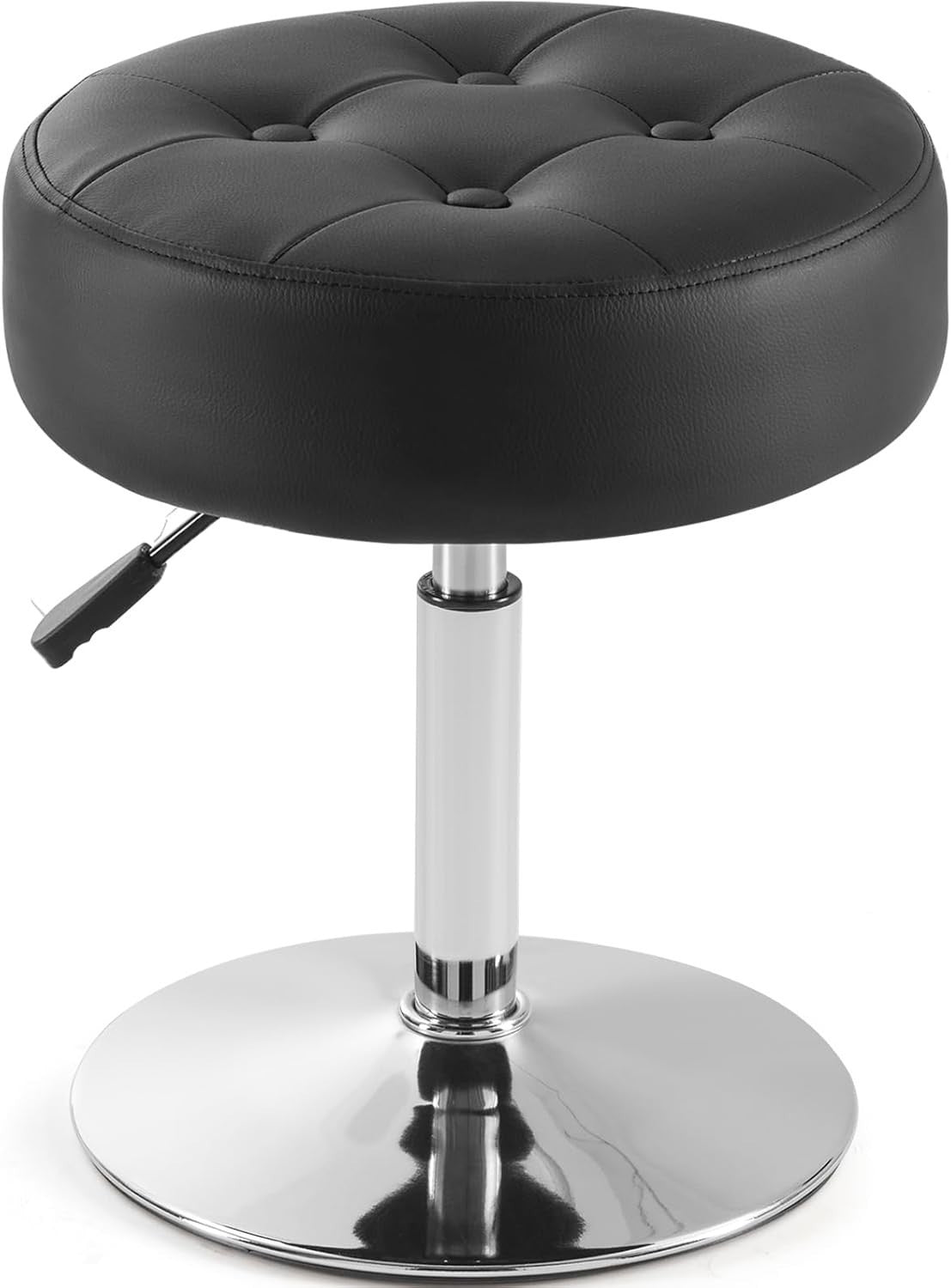 Black PU Leather Vanity Chair – Adjustable Round Swivel Makeup Stool