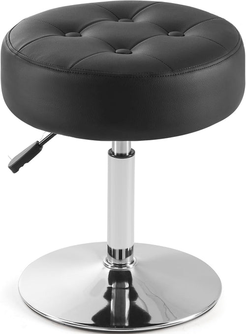 Black PU Leather Vanity Chair – Adjustable Round Swivel Makeup Stool