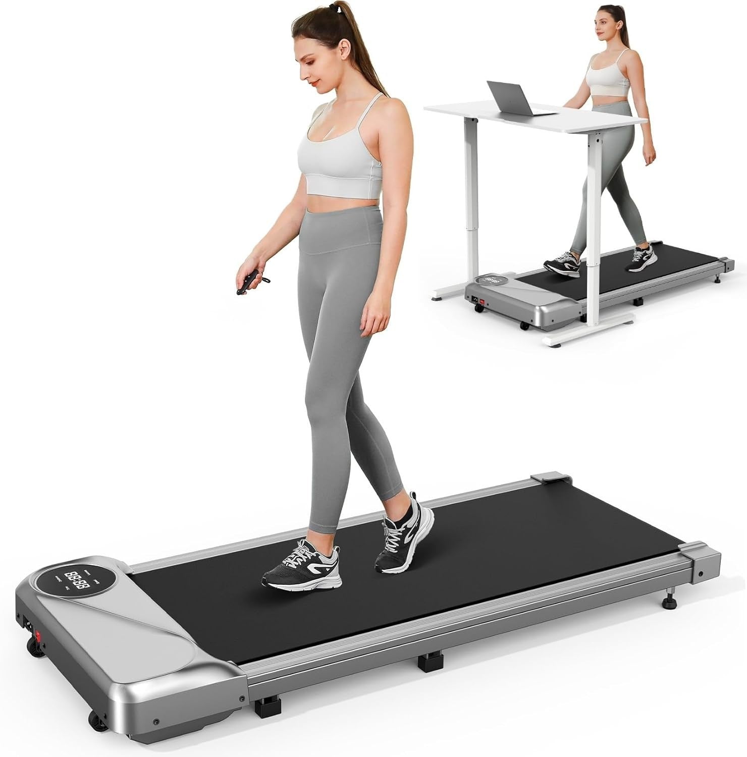 Under Desk Treadmill 2.5HP Quiet Motor Walking Pad 265LBS Capacity LED Remote