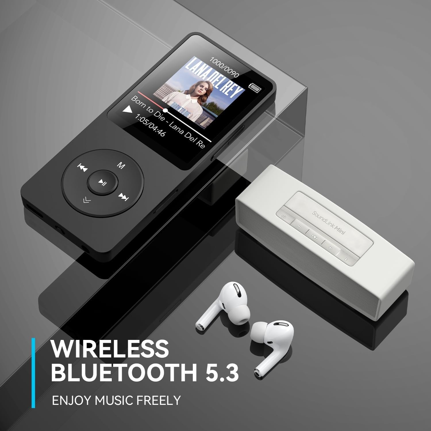 64GB Bluetooth 5.3 MP3 Player Black 1.8" Screen FM Speaker Recorder