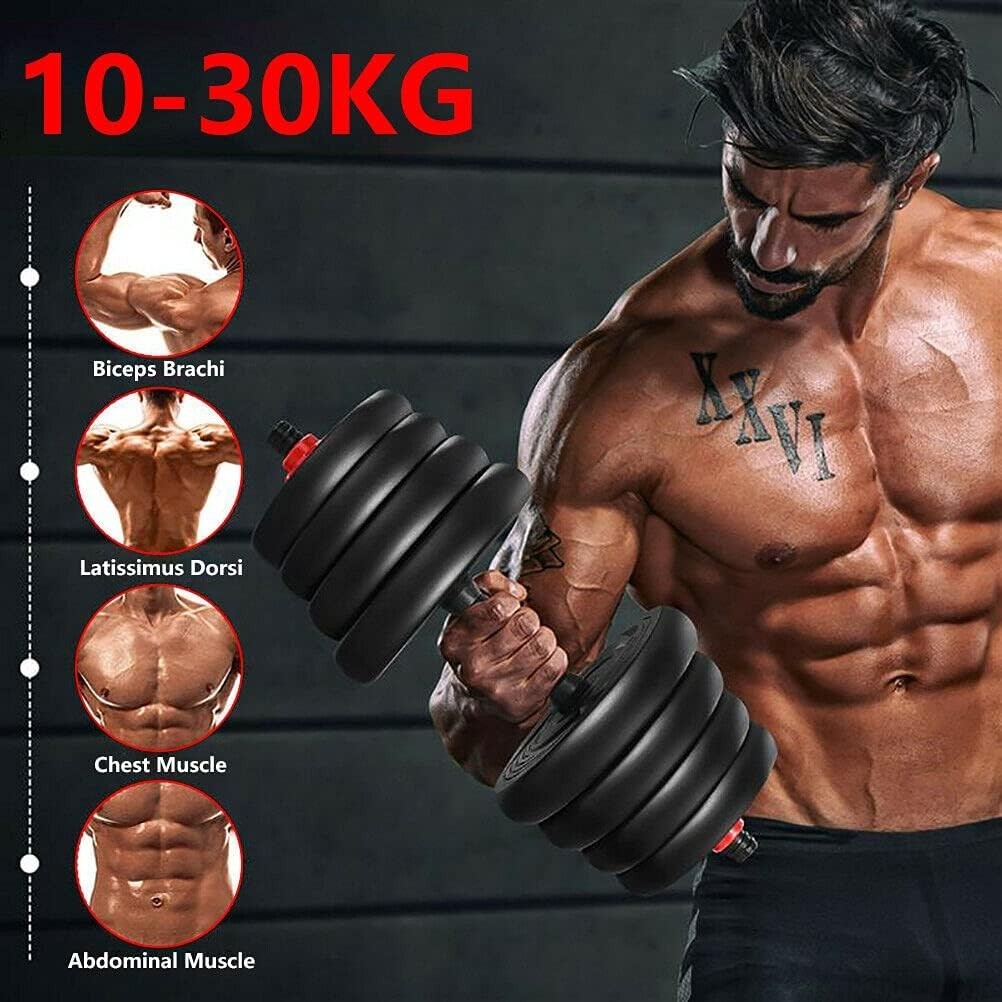 30KG Adjustable Dumbbell & Barbell Set Cast Iron Free Weights Home Gym