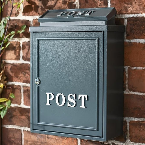 Secure Wall Mounted Post Box Grey Steel A4 Flap Lockable Outdoor Mailbox