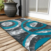 Teal Grey Circle Door Mat 50x80cm Soft Non Shed Indoor Kitchen Hallway Rug