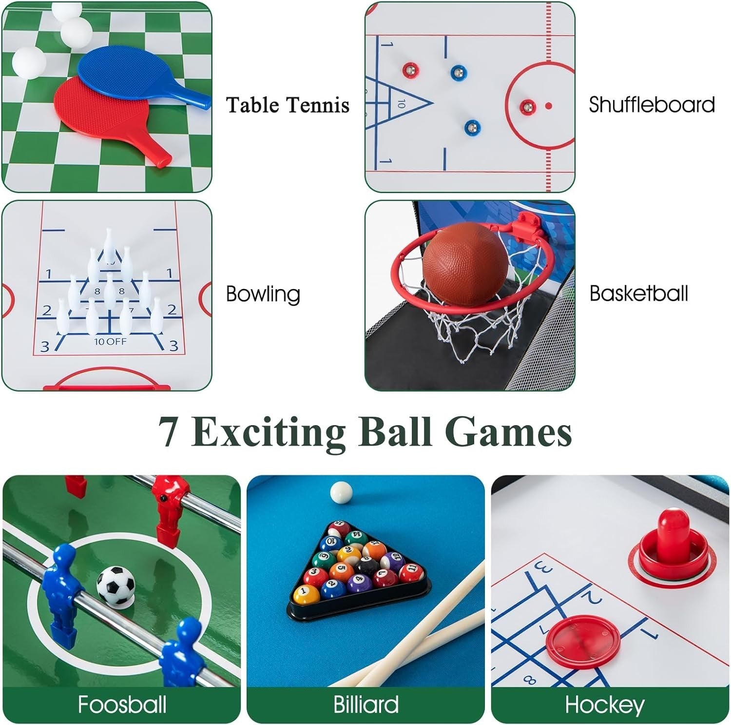 14 in 1 Multi Game Table Air Hockey Pool Foosball Tennis Arcade Set