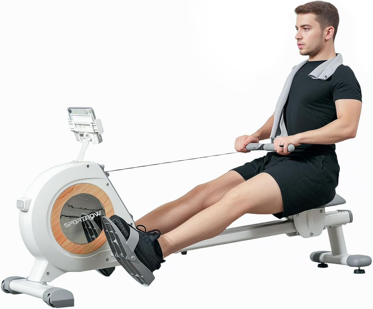 16-Level Magnetic Rowing Machine Dual Rail Quiet Rower LCD Phone Holder 150KG