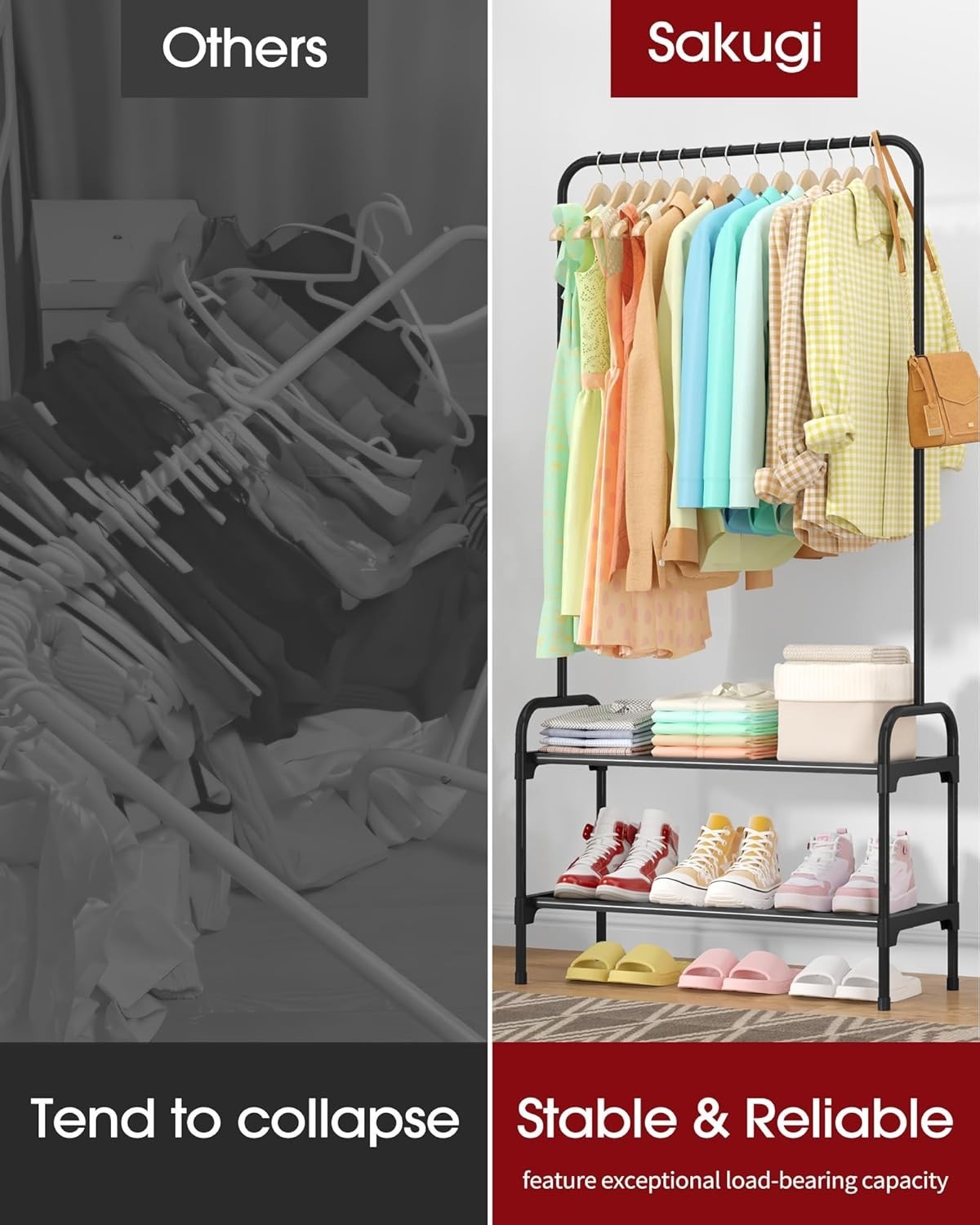 Heavy Duty Clothes Rail With 2-Tier Shoe Rack & Non-Slip Feet