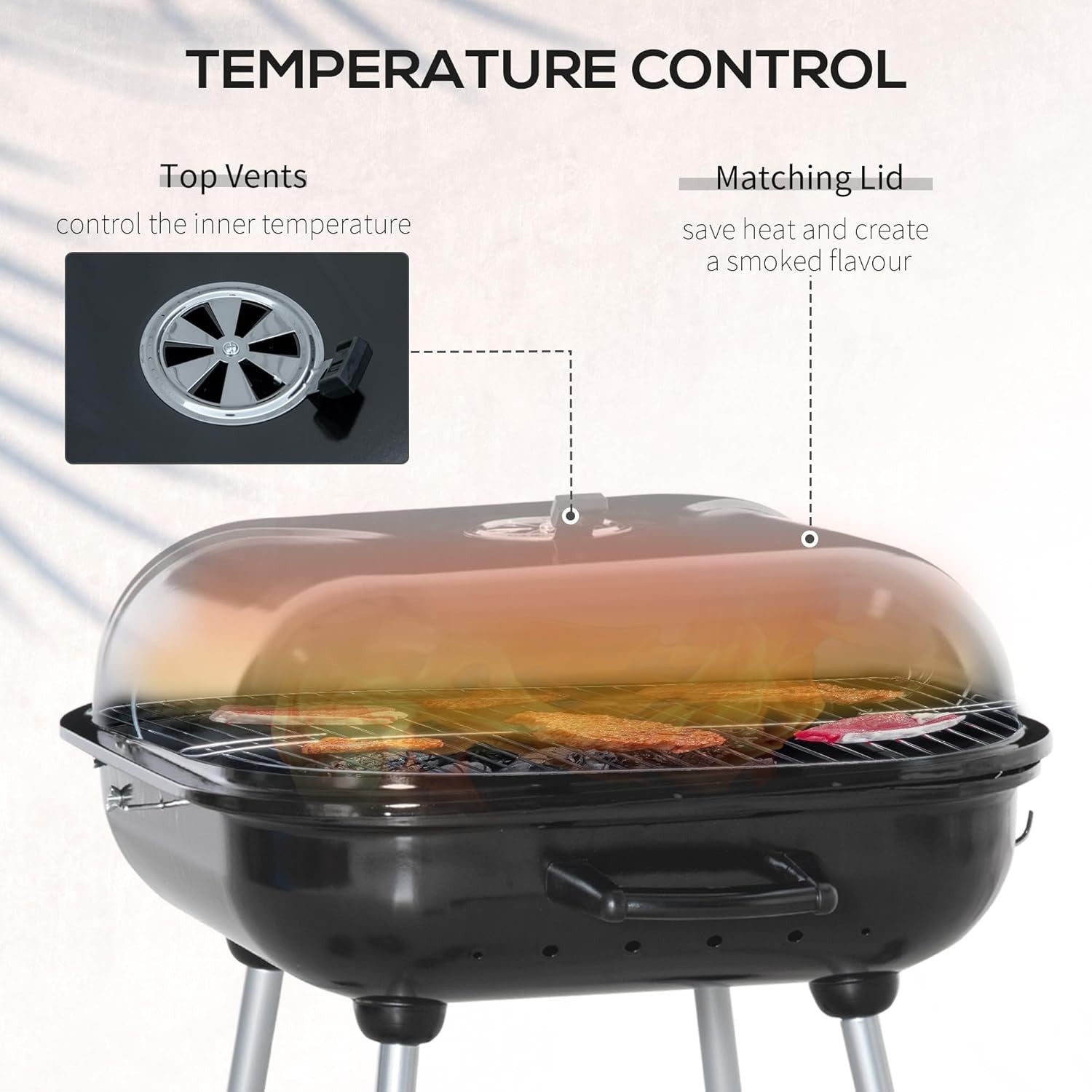 Portable Charcoal BBQ Grill with Lid, Wheels & Tools – Compact Outdoor Smoker