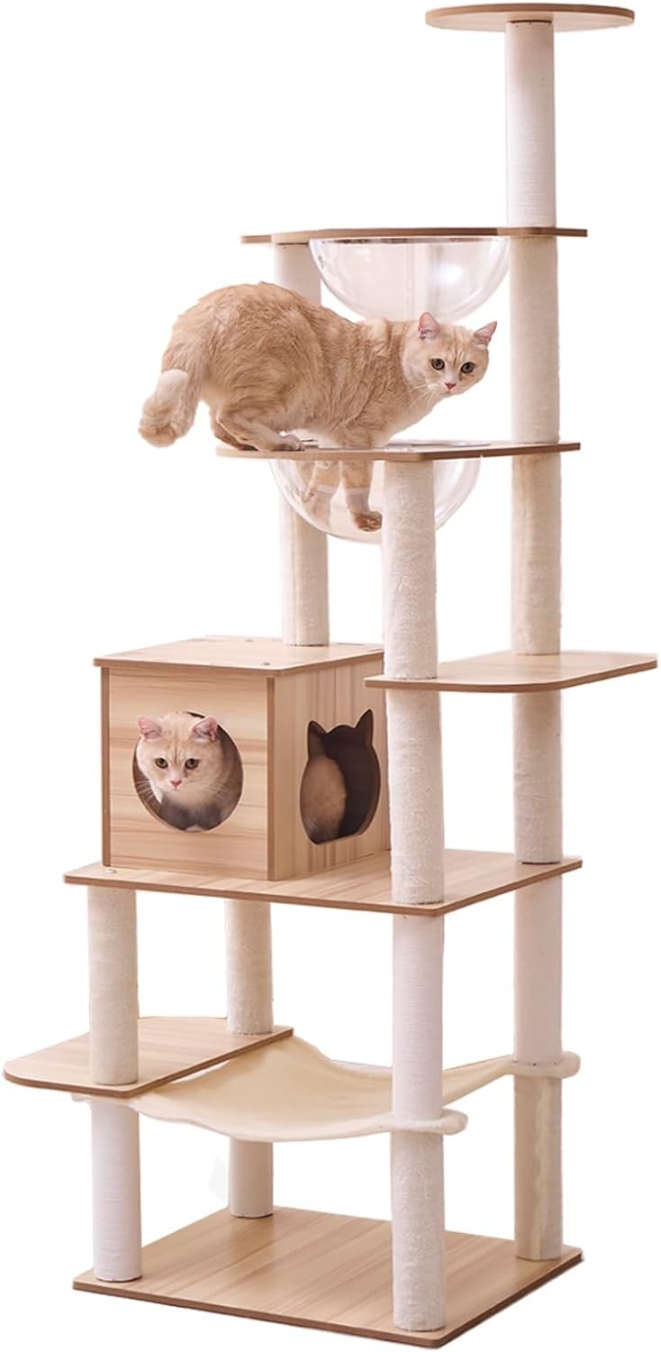 193cm Large Cat Tree Tower Condo Hammock Capsule Bowls Plush Scratching