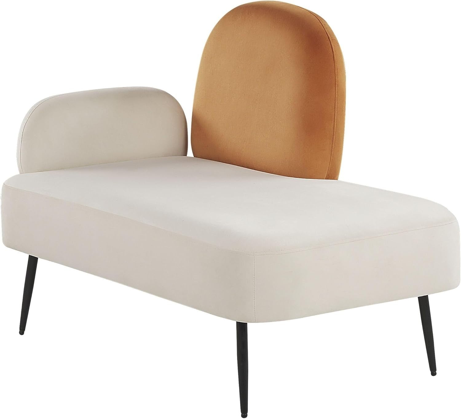 Modern Velvet Left Hand Chaise Lounge White Orange Minimalist Armrest Fabric