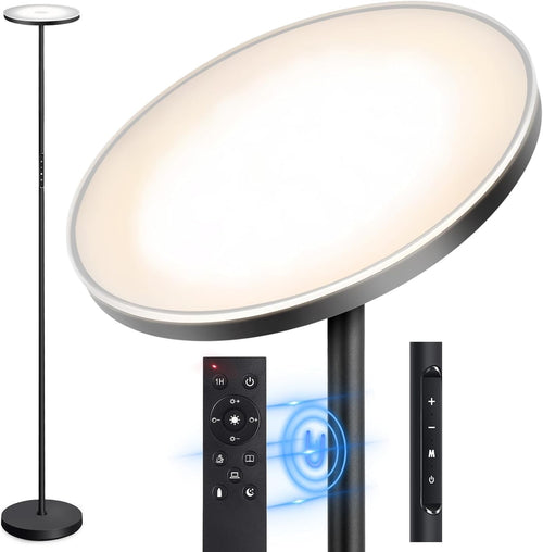 LED Uplighter Floor Lamp 3000LM Dimmable Torchiere Remote Touch Black