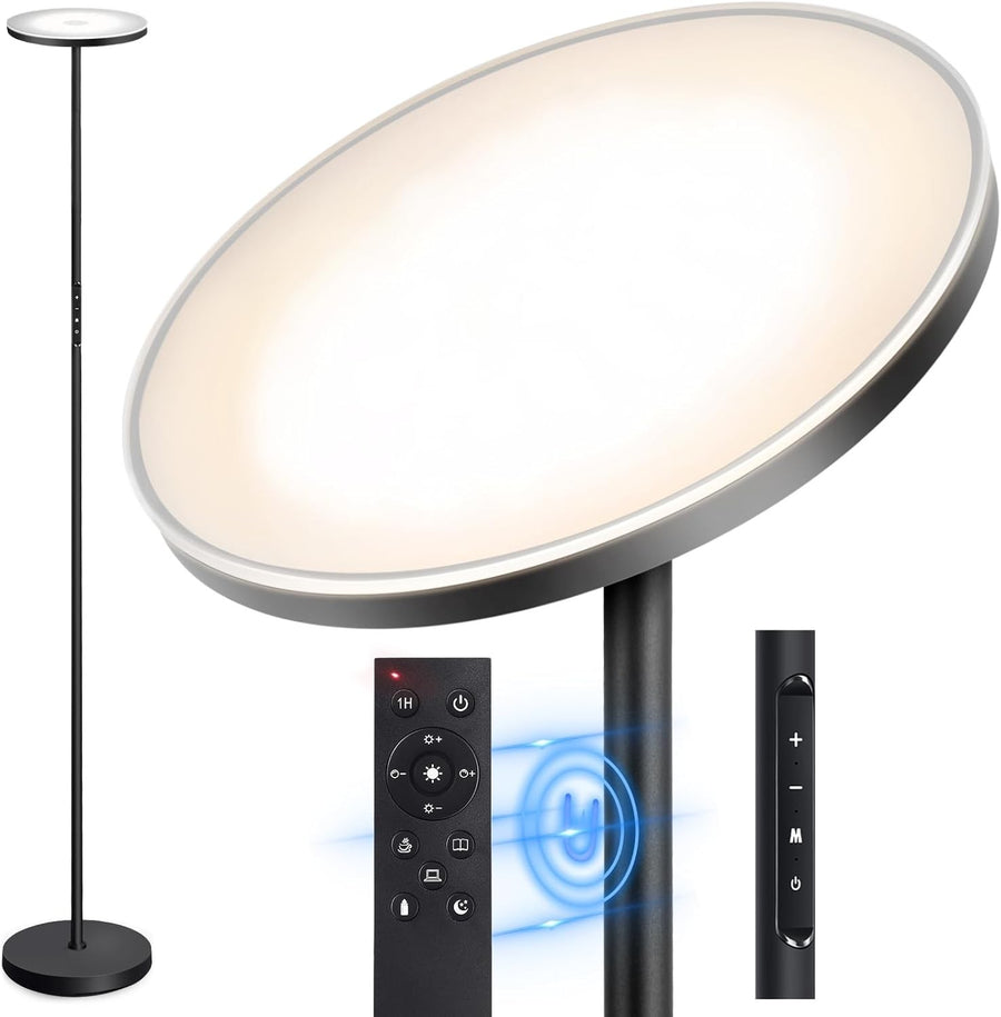 LED Uplighter Floor Lamp 3000LM Dimmable Torchiere Remote Touch Black