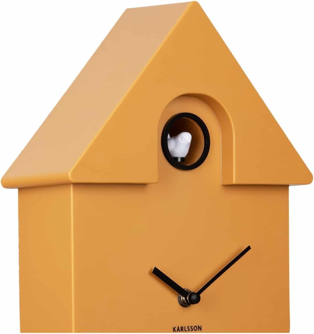 Modern Yellow Cuckoo Wall Clock with Pendulum & Adjustable Volume Alarm