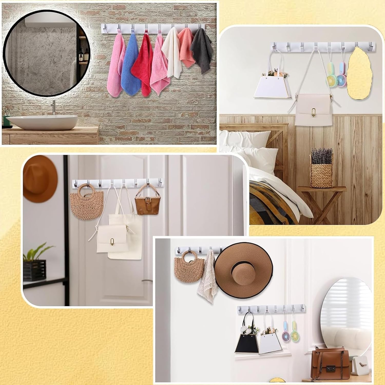 Aluminum Wall Coat Rack 8 Folding Hooks Space Saving Modern Hallway Hanger