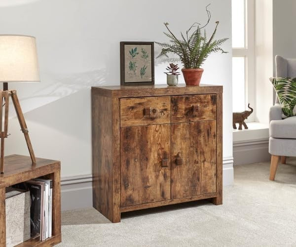 Rustic Mango Wood Sideboard 2 Door 2 Drawer Cabinet Storage Unit 80cm