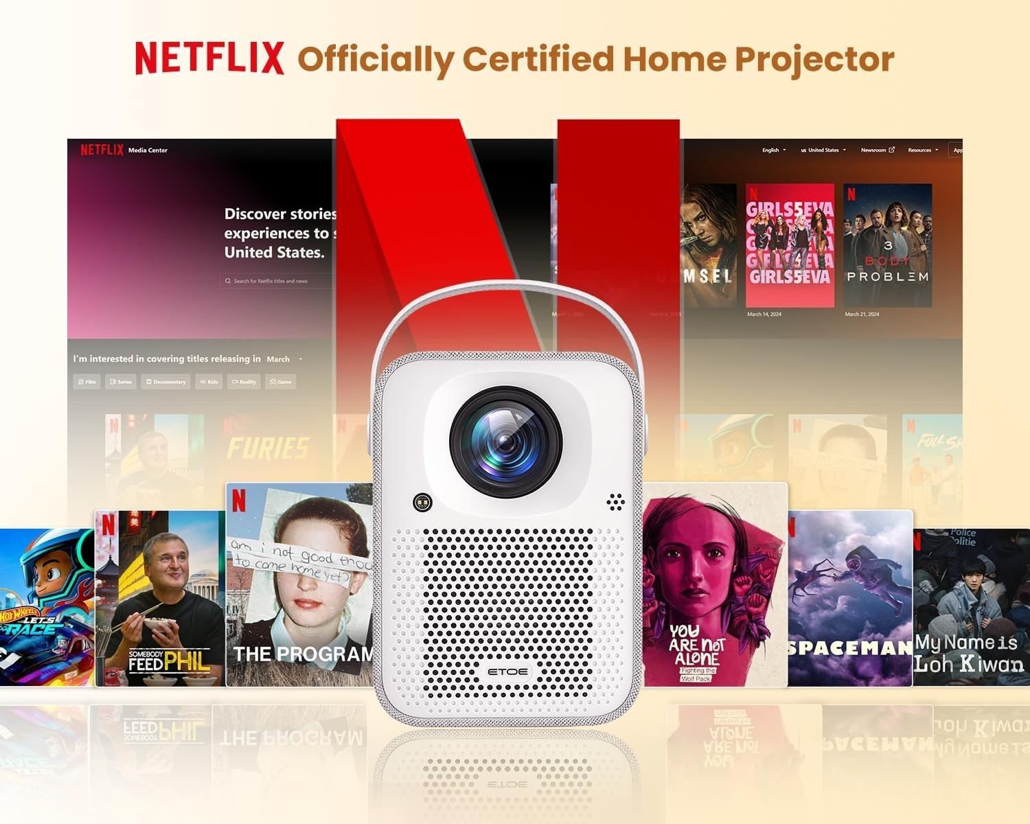 Portable 1080P Smart Projector 500 ANSI Android TV Netflix Dolby