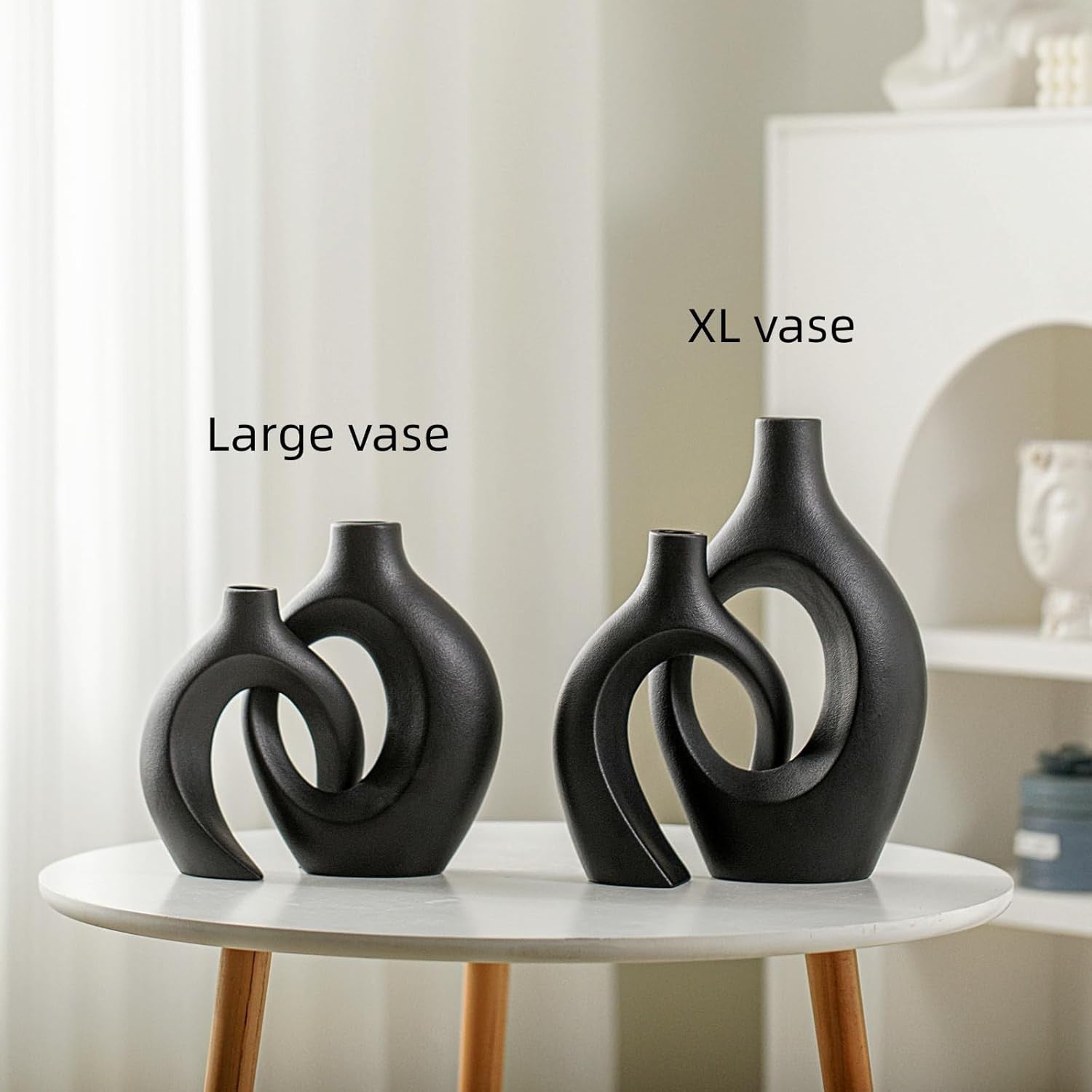Extra Large Matte Black Ceramic Vase Set of 2 Nordic Boho Pampas Decor