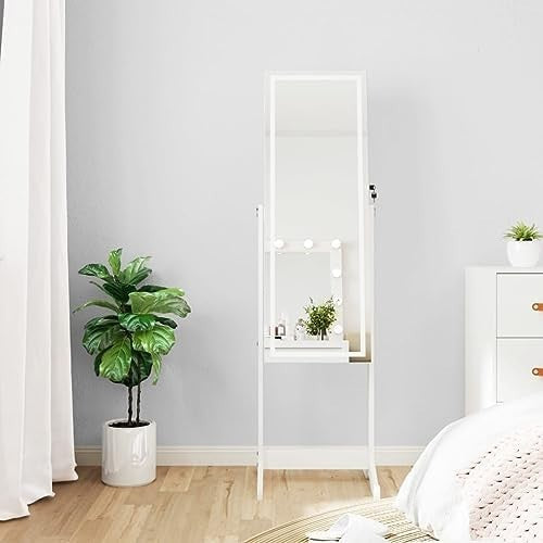 Full Length Mirror Jewelry Armoire LED Lockable Freestanding Wall Storage