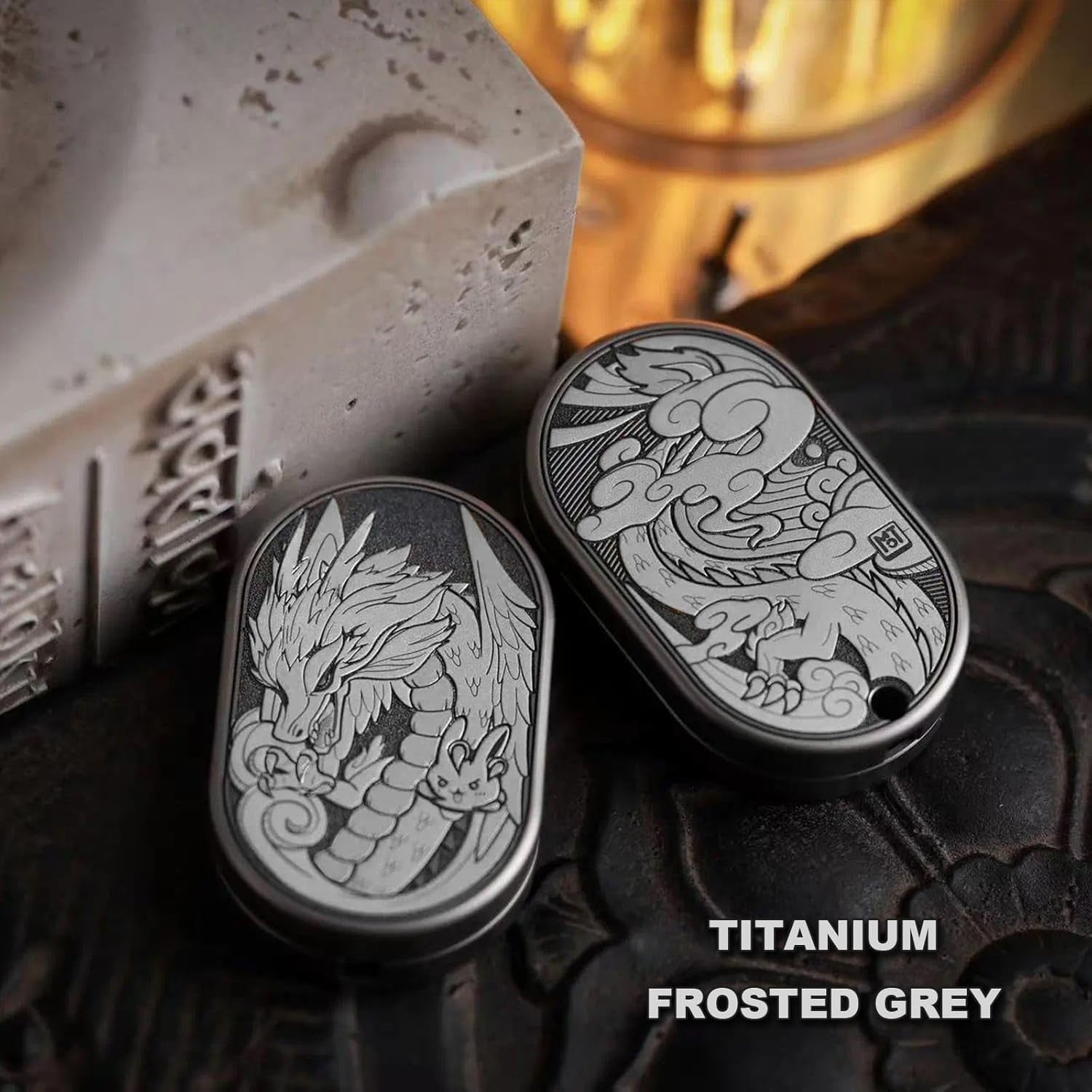 Titanium Fidget Slider Dragon Engraved Click Stress Relief EDC Toy