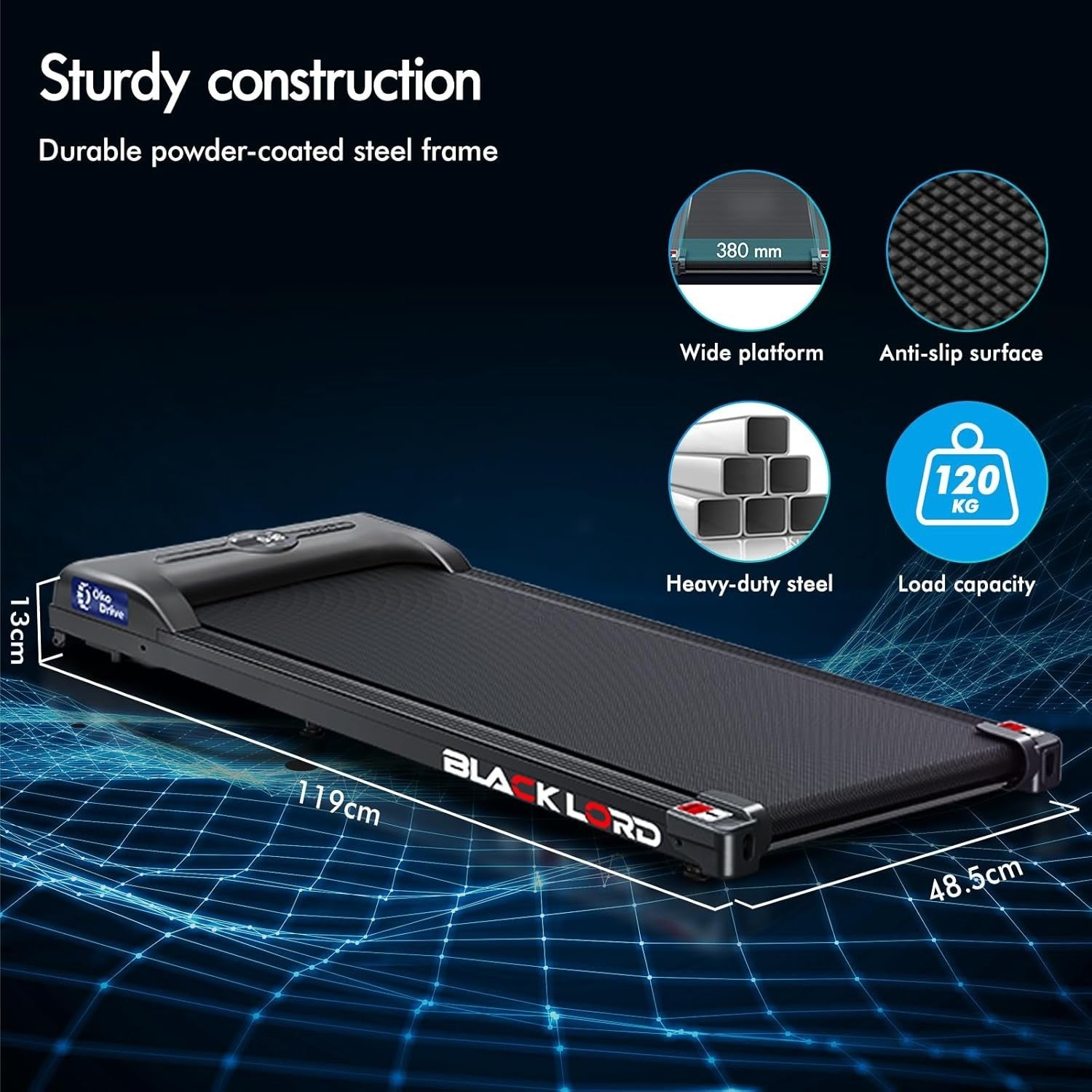 Under Desk Treadmill 2.2HP Foldable Running Machine LED Display Bluetooth