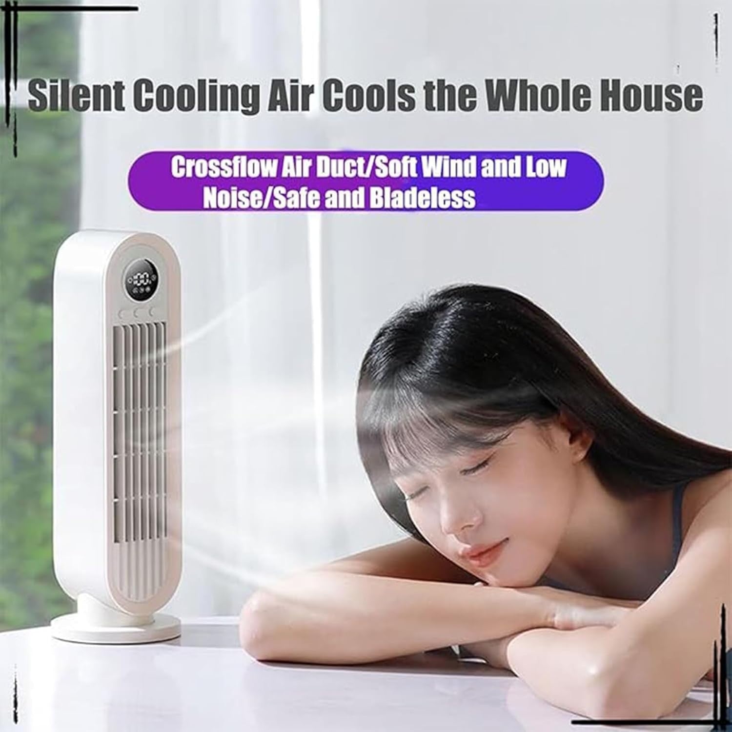 Silent Tower Fan 90° Oscillating 3-Speed Quiet Cooling LED Display Timer White