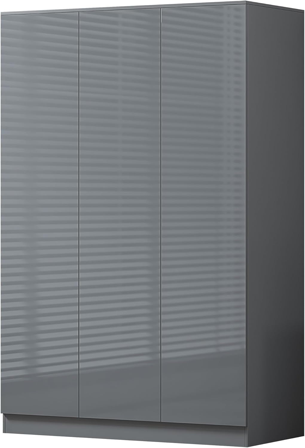 3 Door Grey Gloss Wardrobe with Hanging Rail & Shelves - 180cm x 120cm x 50cm