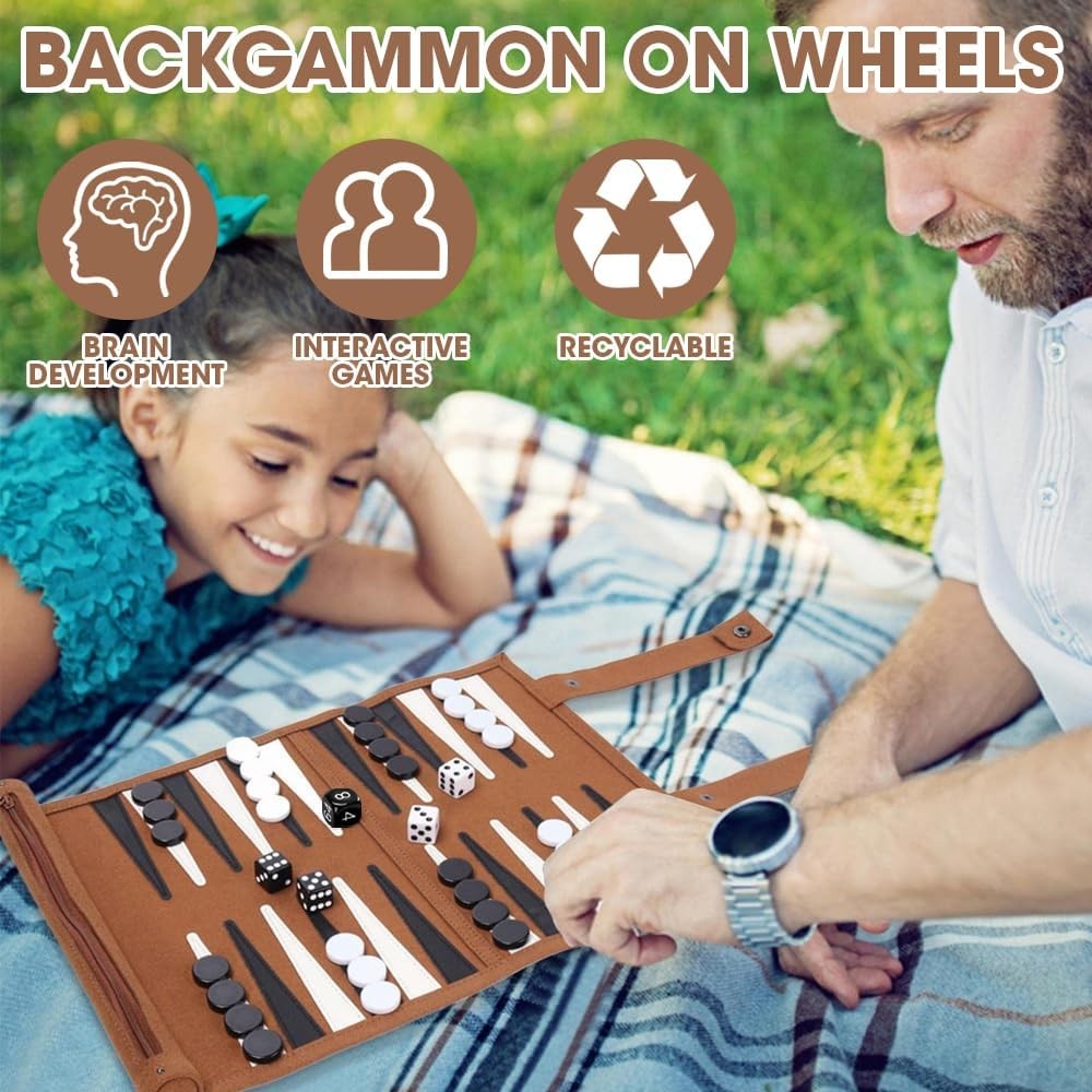 Travel Backgammon Set Roll Up Leather Board Portable 2 Player Game