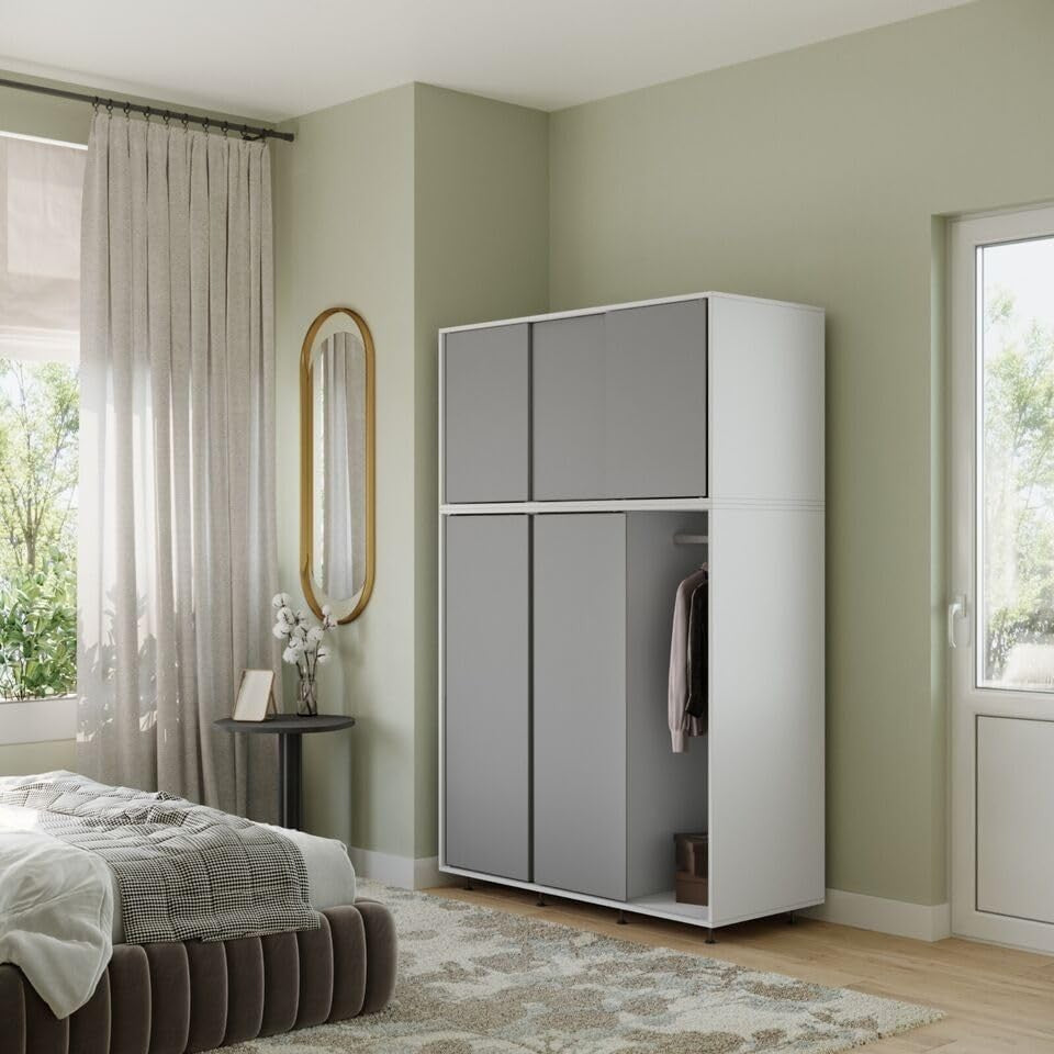 6-Door Sliding Wardrobe Grey Doors | Modern Spacious Bedroom Storage