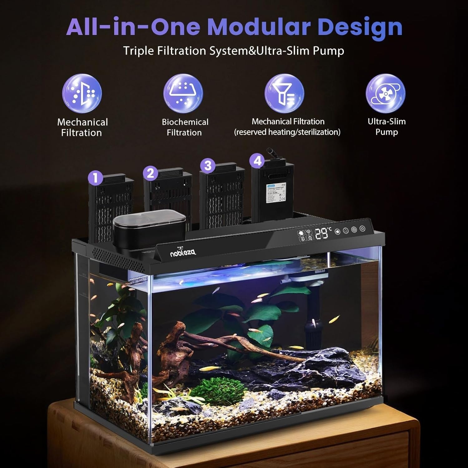30L Smart Aquarium Starter Kit with App Control & LED Plant Light
