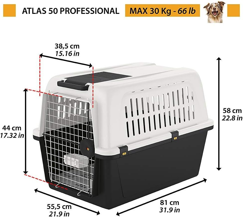 Medium-Large Dog Travel Kennel 81x55.5x59.5cm Lockable Plastic Crate