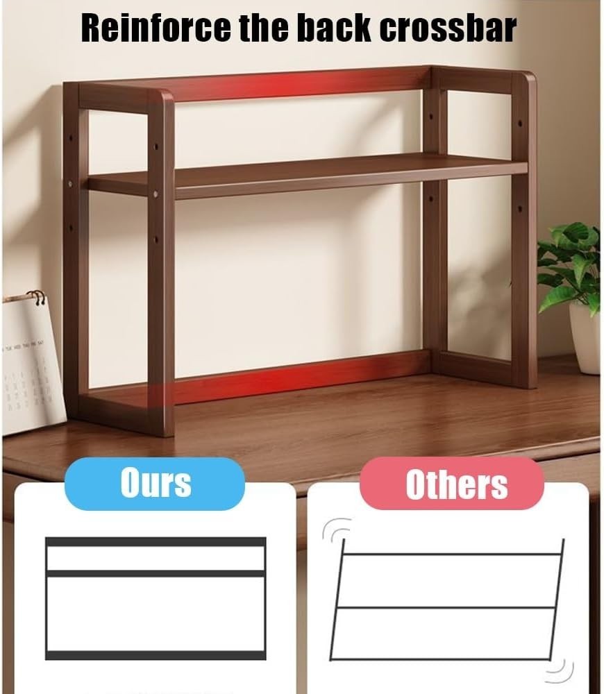 Bamboo Desktop Organizer 2-Tier Adjustable Desk Hutch Storage Shelf 52cm