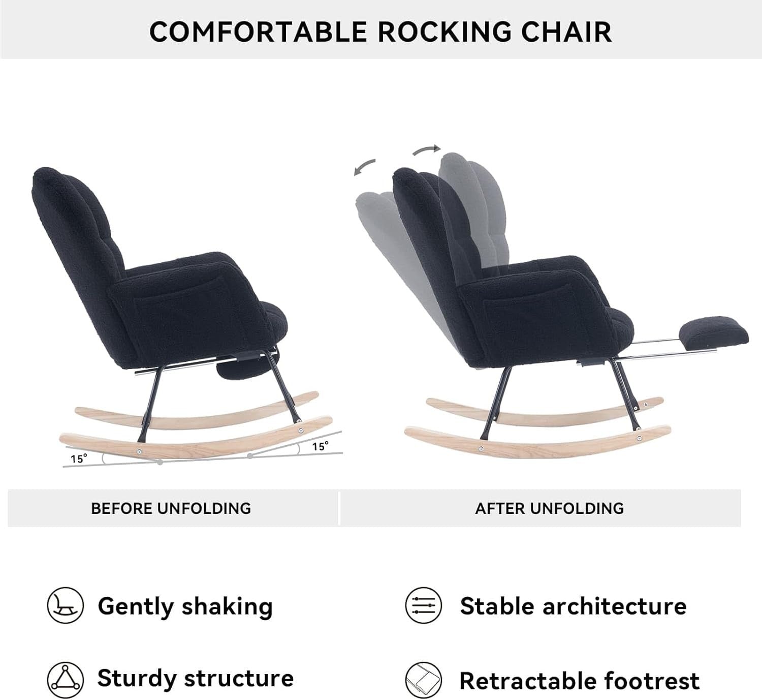 Ergonomic Nursing Rocking Chair with Footstool, Cozy High Back Armchair