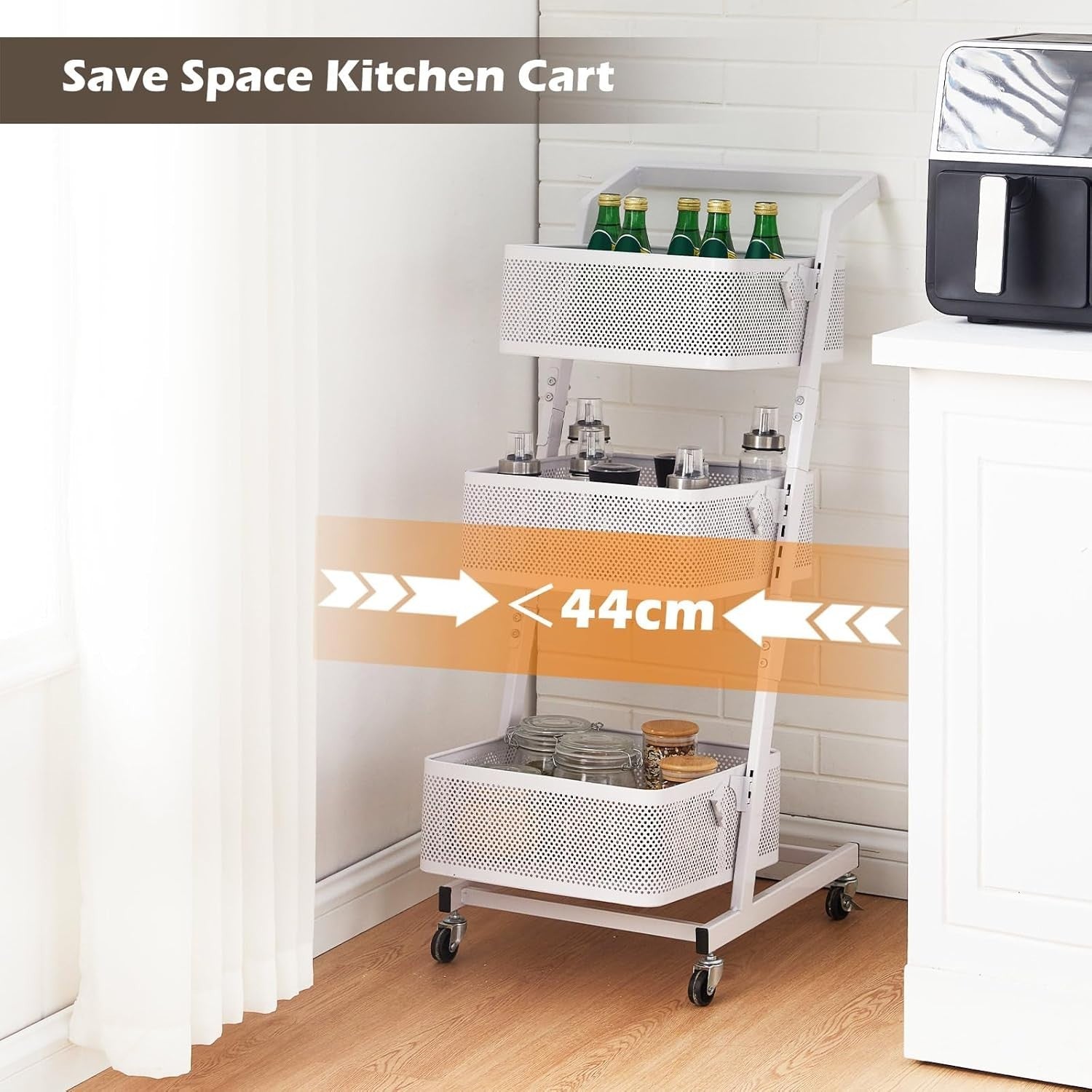 3 Tier Rolling Utility Cart Metal Storage Trolley w Wheels Kitchen Rack