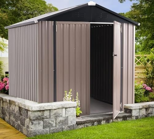 6x6ft Metal Garden Storage Shed Grey Outdoor Tool Bike Lockable Box